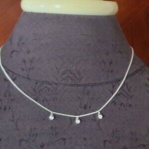 Silver Necklace With 3 Crystal Flower Charms & Adjustable Chain 15"-17"